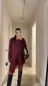 Bordo Dantel Detaylı Saten Triko Elbise