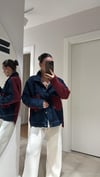 Bordo Denim Detaylı Ön Cepli Triko Ceket