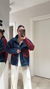 Bordo Denim Detaylı Ön Cepli Triko Ceket