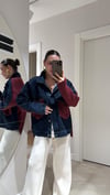 Bordo Denim Detaylı Ön Cepli Triko Ceket