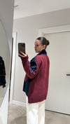 Bordo Denim Detaylı Ön Cepli Triko Ceket