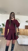 Bordo Dik Yaka Etekli Triko Takım 