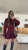Bordo Dik Yaka Etekli Triko Takım 