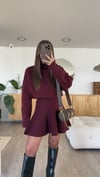 Bordo Dik Yaka Etekli Triko Takım 