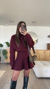 Bordo Dik Yaka Etekli Triko Takım 