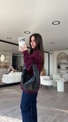 Bordo Ekru Ribanalı Marka Model İnce Sweat