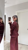 Bordo Fırfırlı Triko Hırka 
