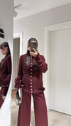 Bordo Fırfırlı Triko Hırka 