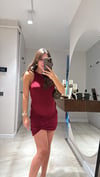 Bordo Halter Yaka Drapeli Elbise