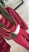 Bordo Kendinden Atletli Kadife Sweat 