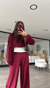 Bordo Kendinden Atletli Kadife Sweat 