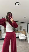 Bordo Kendinden Atletli Kadife Sweat 