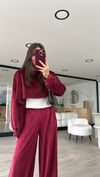 Bordo Kendinden Atletli Kadife Sweat 