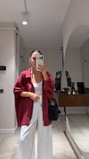 Bordo Kendinden Çizgili Transparan Gömlek