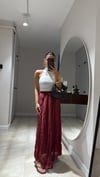 Bordo  Kendinden Kırışık Uzun Etek 