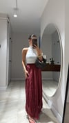 Bordo  Kendinden Kırışık Uzun Etek 