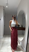Bordo  Kendinden Kırışık Uzun Etek 