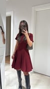 Bordo Kısa Kol Parçalı Kloş Elbise