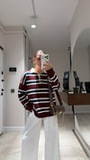 Bordo Krem Çizgili Polo Yaka Kazak