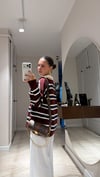 Bordo Krem Çizgili Polo Yaka Kazak