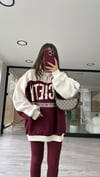 Bordo Krem Yazı Baskılı Dik Yaka Şardonlu Sweat 