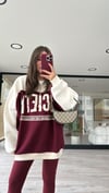 Bordo Krem Yazı Baskılı Dik Yaka Şardonlu Sweat 