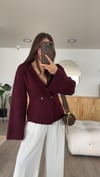 Bordo Kruvaze Yaka Çift Düğmeli Hırka 