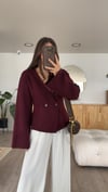 Bordo Kruvaze Yaka Çift Düğmeli Hırka 
