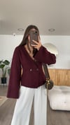 Bordo Kruvaze Yaka Çift Düğmeli Hırka 