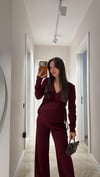 Bordo Kruvaze Yaka Pantolon Takım