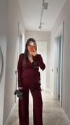 Bordo Kruvaze Yaka Pantolon Takım