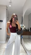 Bordo Kuş Gözü Detaylı Halter Yaka Dilvin Bluz
