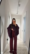 Bordo Leopar Desenli Jakarlı Bol Paça Pantolon