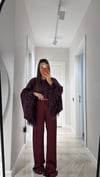 Bordo Leopar Desenli Jakarlı Bol Paça Pantolon
