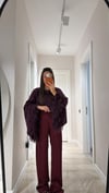 Bordo Leopar Desenli Jakarlı Bol Paça Pantolon