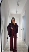 Bordo Leopar Desenli Jakarlı Bol Paça Pantolon