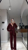 Bordo Ön Fermuarlı Hırkalı Triko Takım