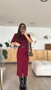 Bordo Ön Yırtmaçlı Midi Boy Marka Model Etek