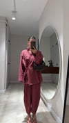 Bordo Önden Bağlamalı Şalvar Pantolon Takım
