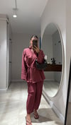Bordo Önden Bağlamalı Şalvar Pantolon Takım