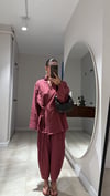 Bordo Önden Bağlamalı Şalvar Pantolon Takım