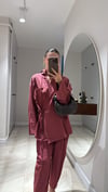 Bordo Önden Bağlamalı Şalvar Pantolon Takım