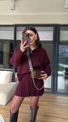 Bordo Pileli Etekli Triko Takım 