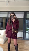 Bordo Pileli Etekli Triko Takım 