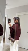 Bordo Polo Yaka Ayıcık Nakışlı Kazak