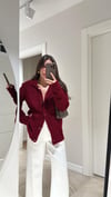 Bordo Polo Yaka Düğmeli Buklet Hırka 