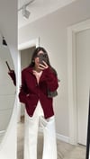 Bordo Polo Yaka Düğmeli Buklet Hırka 