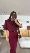 Bordo Polo Yaka Vatkalı Tshirt