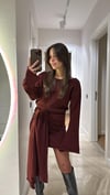 Bordo Şallı Triko Elbise