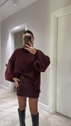 Bordo Ters Dikiş Detaylı Balıkcı Yaka Kazak